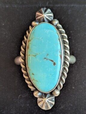 Johnny Dixon Navajo Sterling Silver Turquoise Ring Adjustable Sz 9 Native